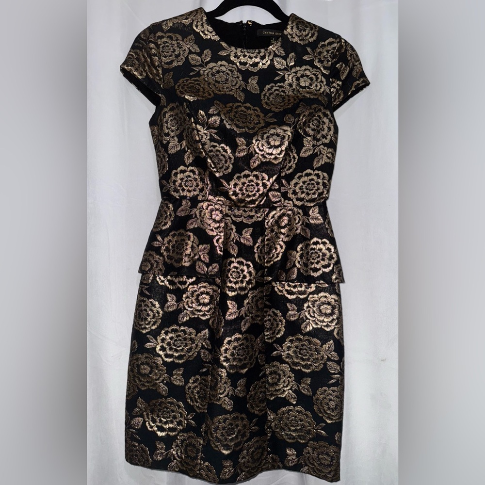 Cynthia Steffe Black and Gold Elegant Floral Dress